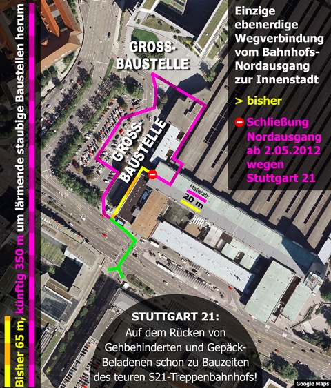 Ebenerdiger Weg 350m mit Maßstab